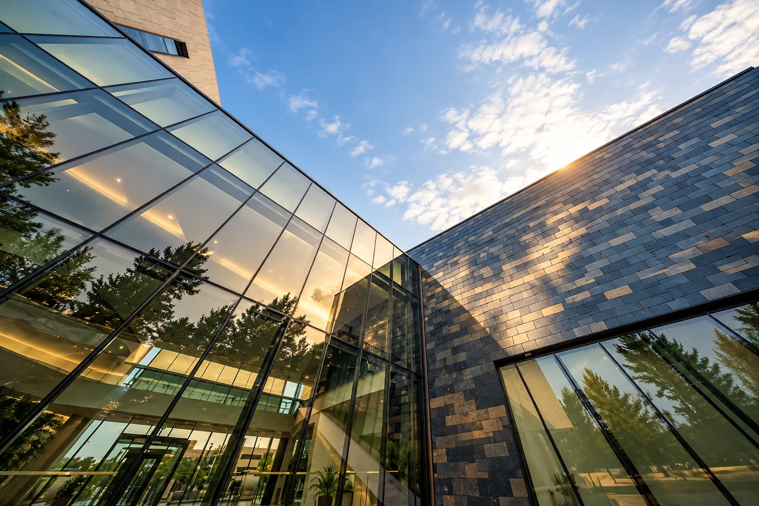 Glass facade of a modern institutional building